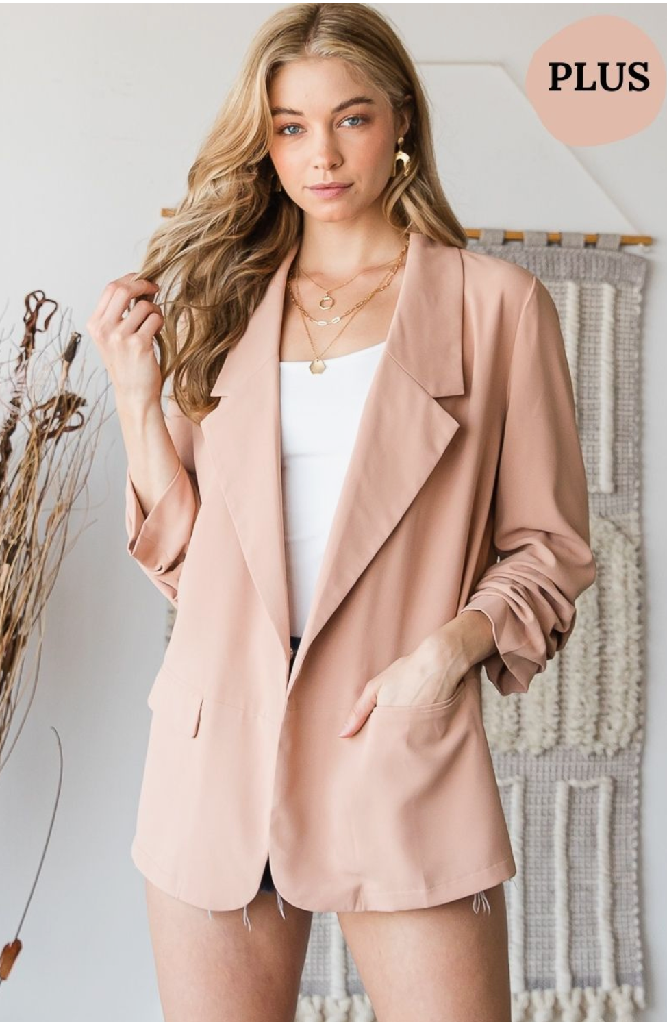 Heyson Women's Open Front Blazer, Rose Petal, 1X