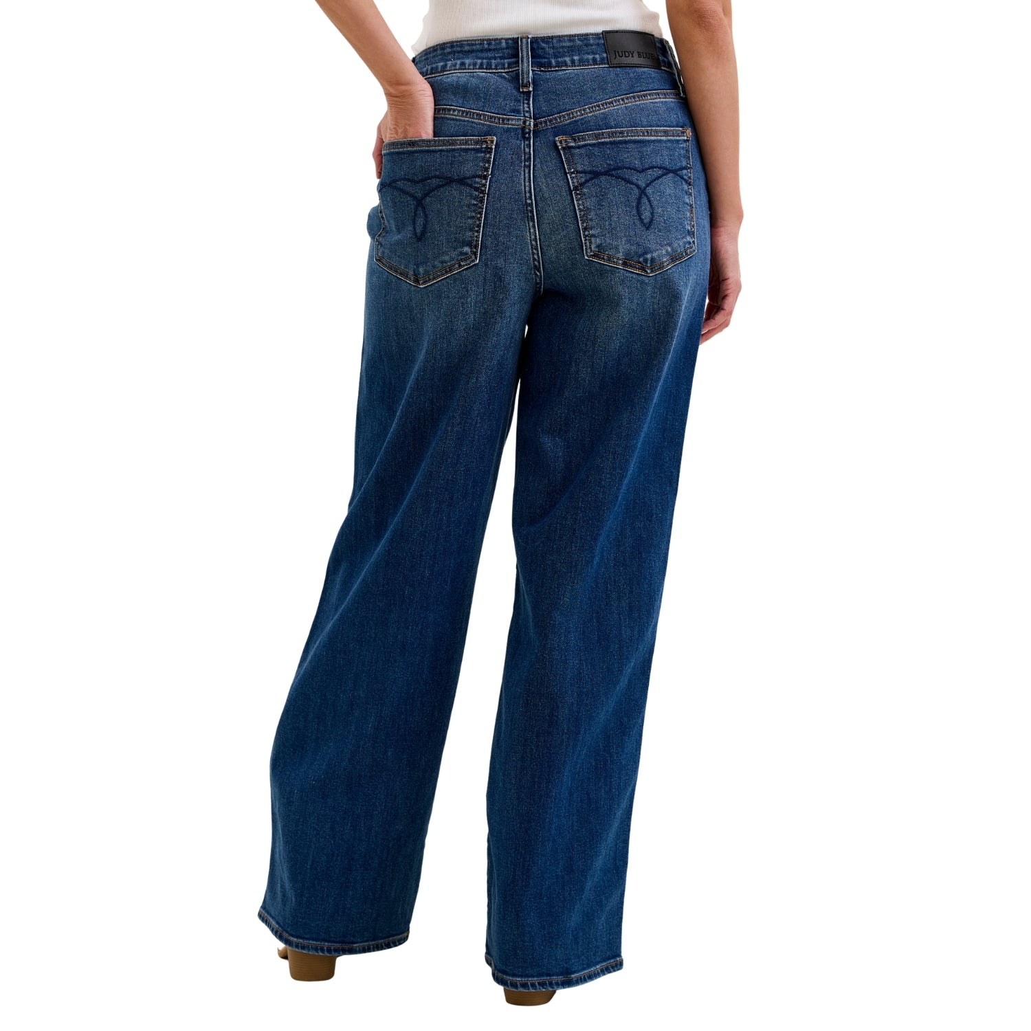 Judy Blue Women's Wilhelmina High Rise Stretch Baggy Wide Leg Jeans, Dark Blue