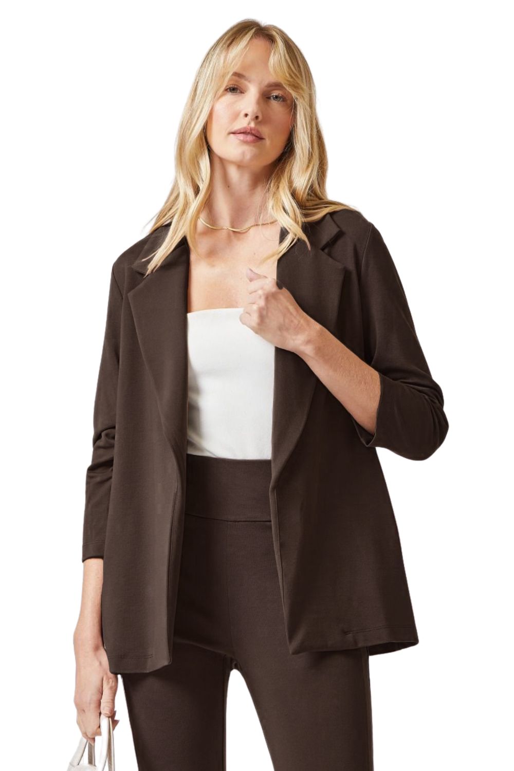Dear Scarlett Womens 3/4 Ruched Sleeve Magic Blazer