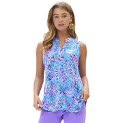 Dear Scarlett Womens Sleeveless Pleated Lizzy Tank Top, Blue