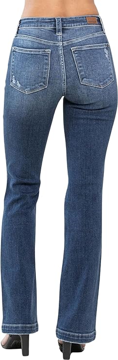 Judy Blue Womens Mid Rise Hand Sand Destroyed Bootcut Jeans