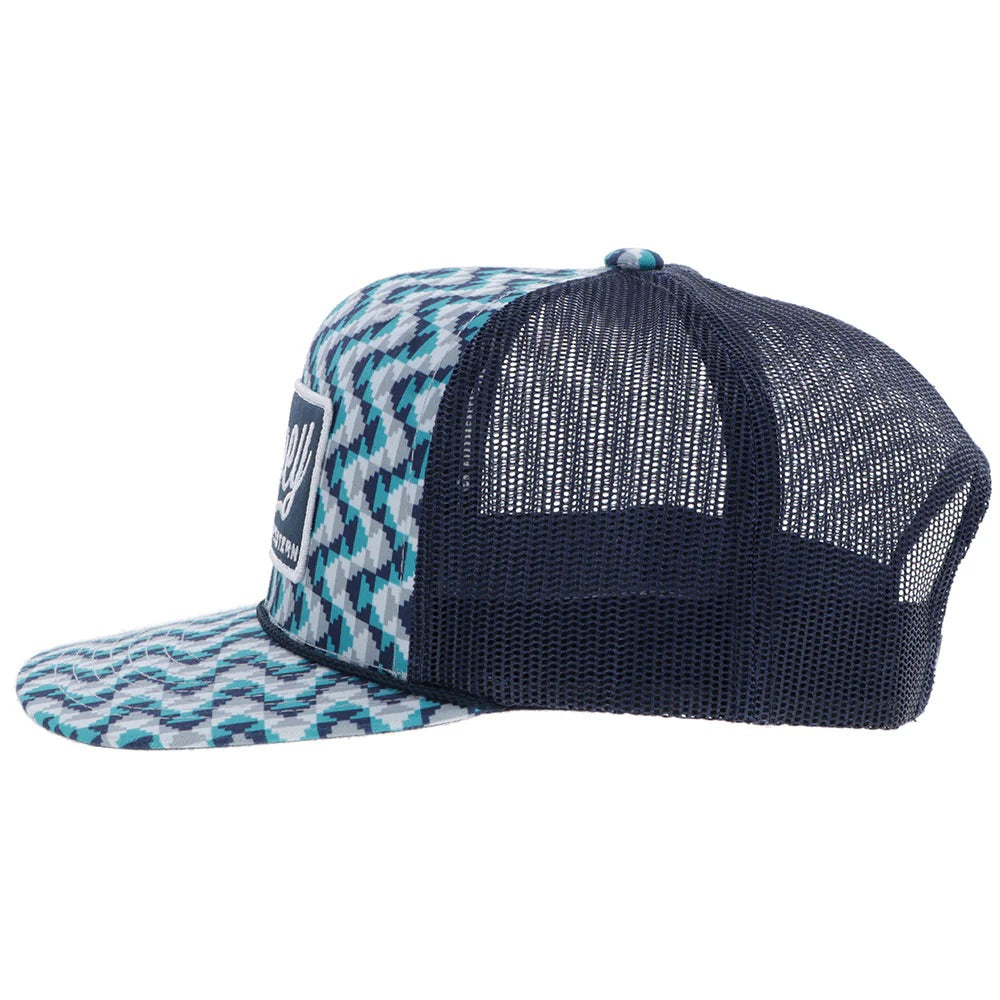 Hooey Mens Lakota Embroidered Patch Snapback Hat- Turquoise/Navy Pattern