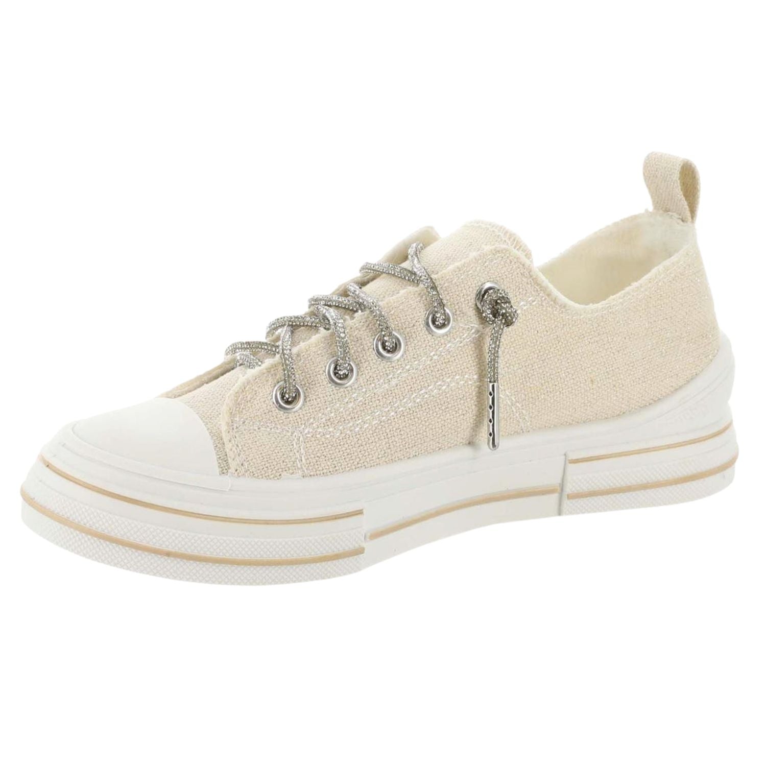 Very G Womens Aman Sparkle Lace Up Canvas Sneaker, Natural