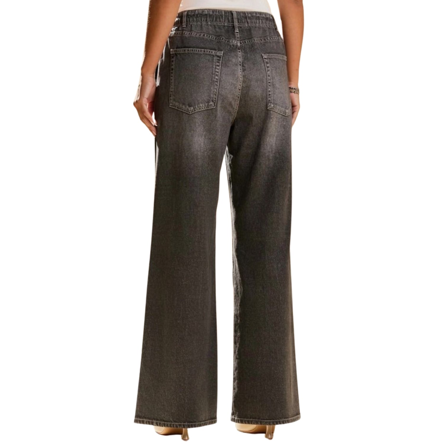 Dear Scarlett Womens Wide Leg Pull-On Zenim Pants, Charcoal