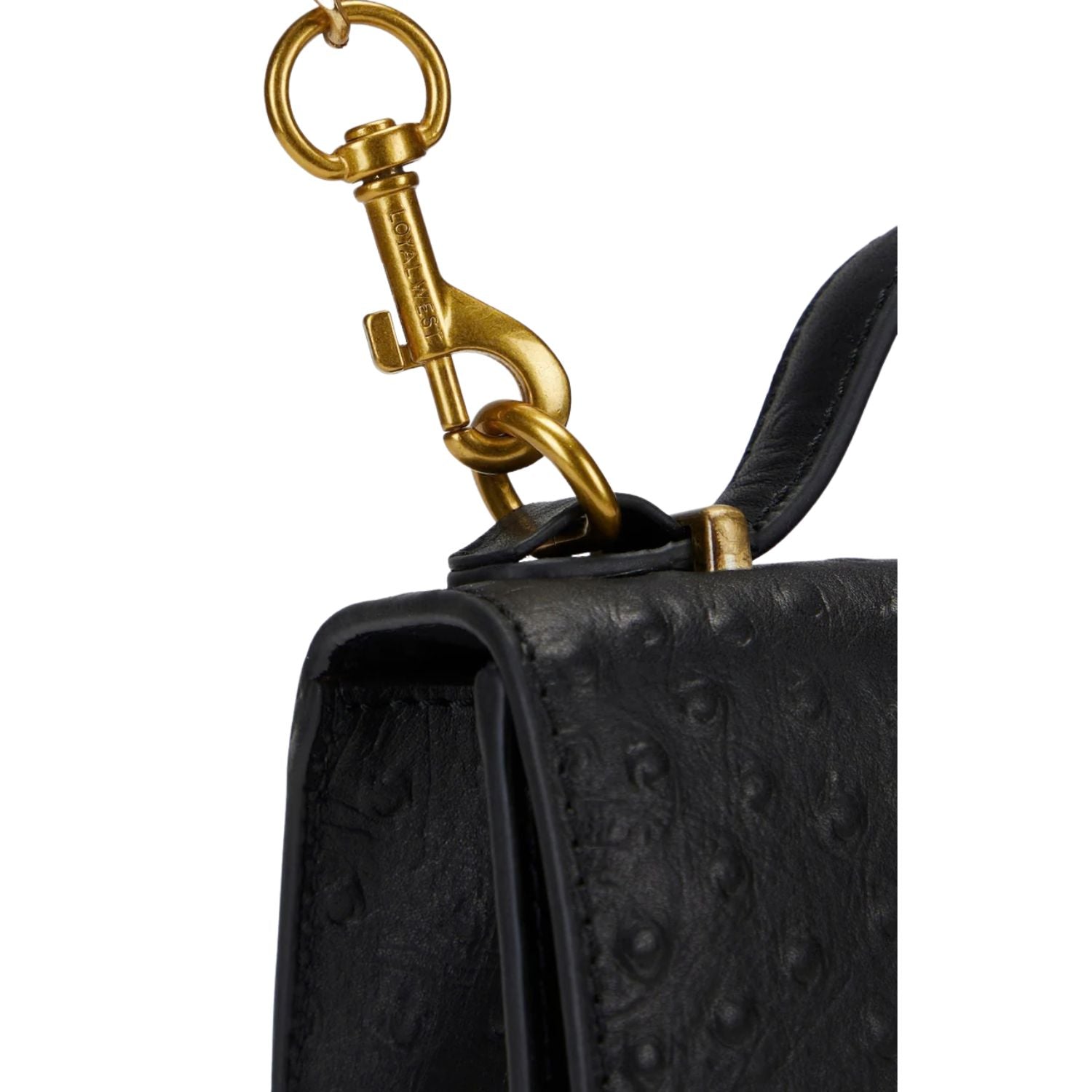 Loyal West Womens Valencia Ostrich Leather Bag - Black with Gold Hardware