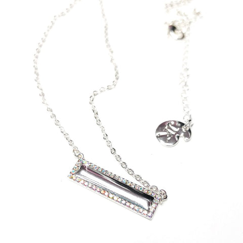 Rhinestone Neck Tie Necklace Clear Silver, 7 1/4"