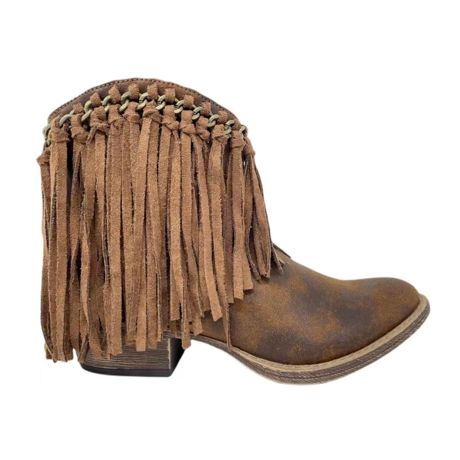 Very G Womens Juno Slip On Fringed Western Ankle Bootie