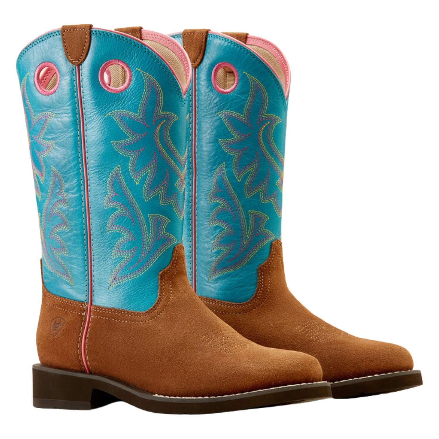 Ariat Womens Elko Leather Western Boot, Chestnut Suede / Basin Blue