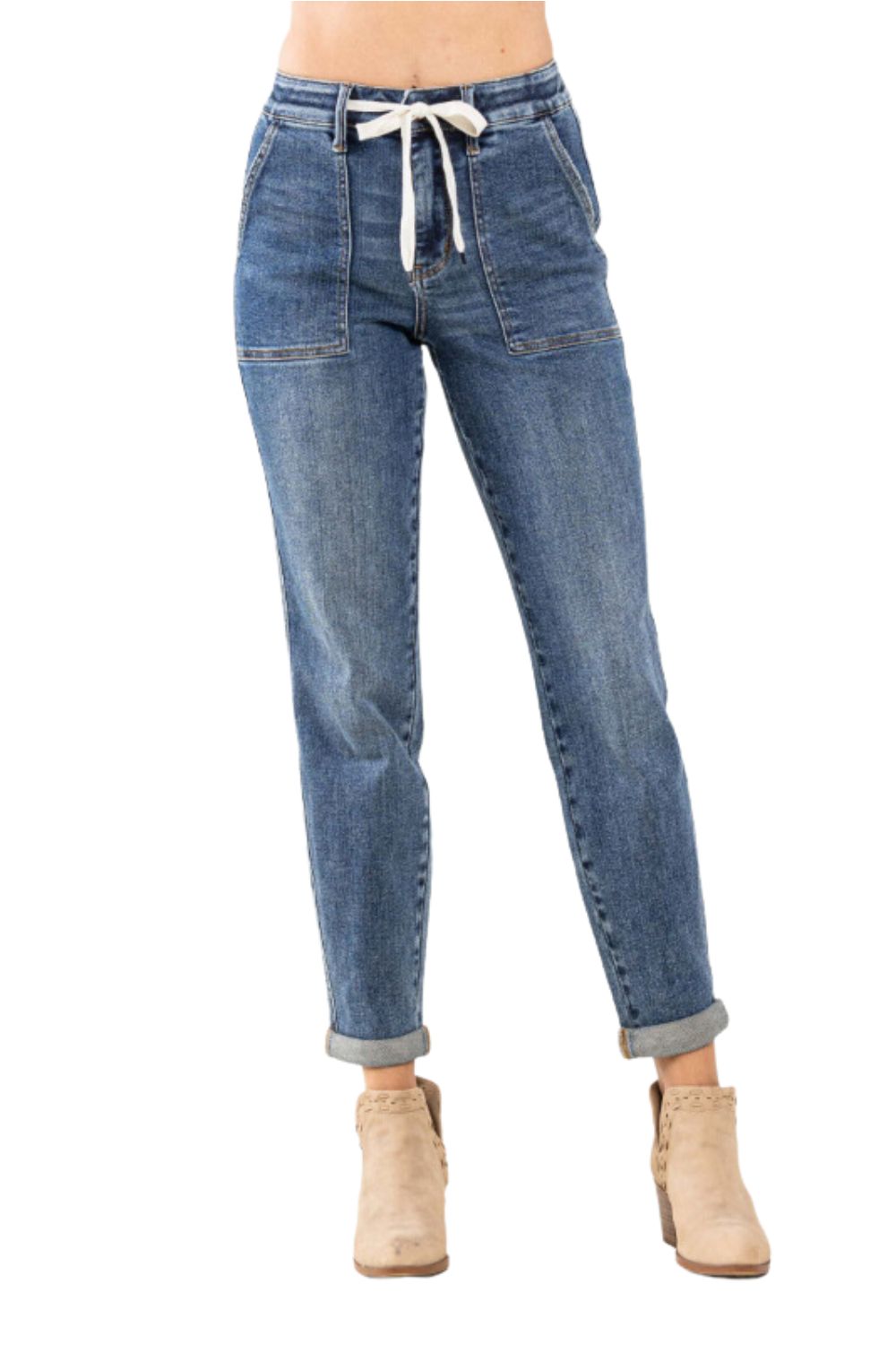 Judy Blue Womens High Waist Elastic Drawstring Jogger Jeans