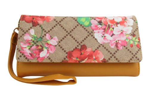 AR New York Floral Print Wallet with Matching Wristlet Strap, Yellow