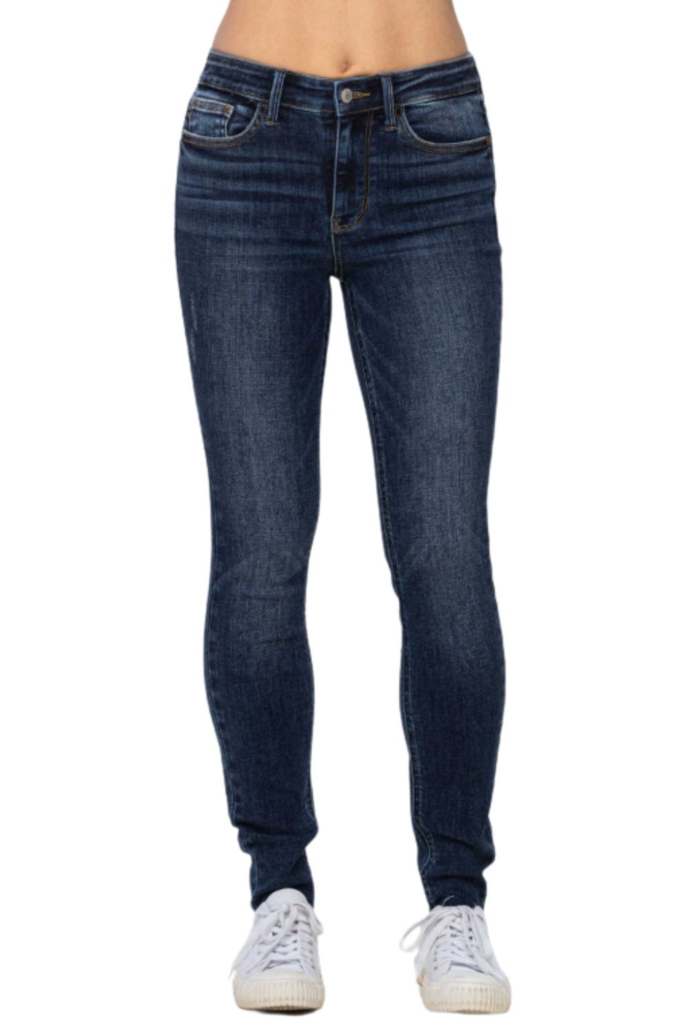 Judy Blue Womens Mid Rise Vintage Raw Hem Skinny Jeans