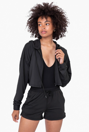 Mono B Active Cropped Jacket with Textured Interior, Black