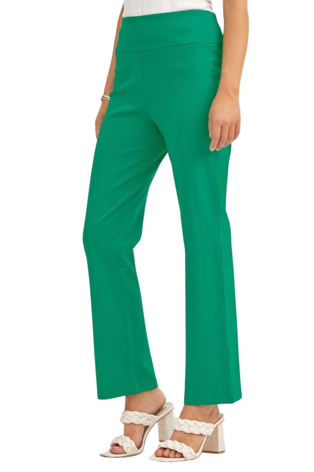 Dear Scarlett Womens Magic High Waist Straight Leg Slim Fit Pants, Kelly Green