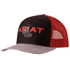 Ariat Mens Bucking Bronco Motif Adjustable Snapback Mesh Cap Hat (Black/Red)