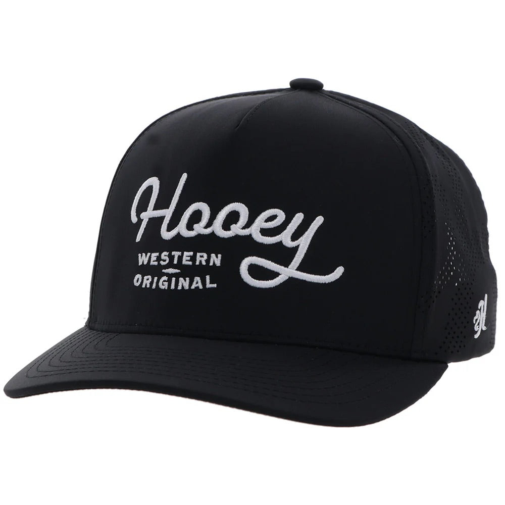 Hooey Mens OG Logo Adjustable Snapback Cap Hat- Black With White Stitching