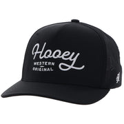 Hooey Mens OG Logo Adjustable Snapback Cap Hat- Black With White Stitching