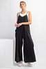 Easel Womens Mineral Washed Cotton Wide leg Jumpsuit Overall, Black