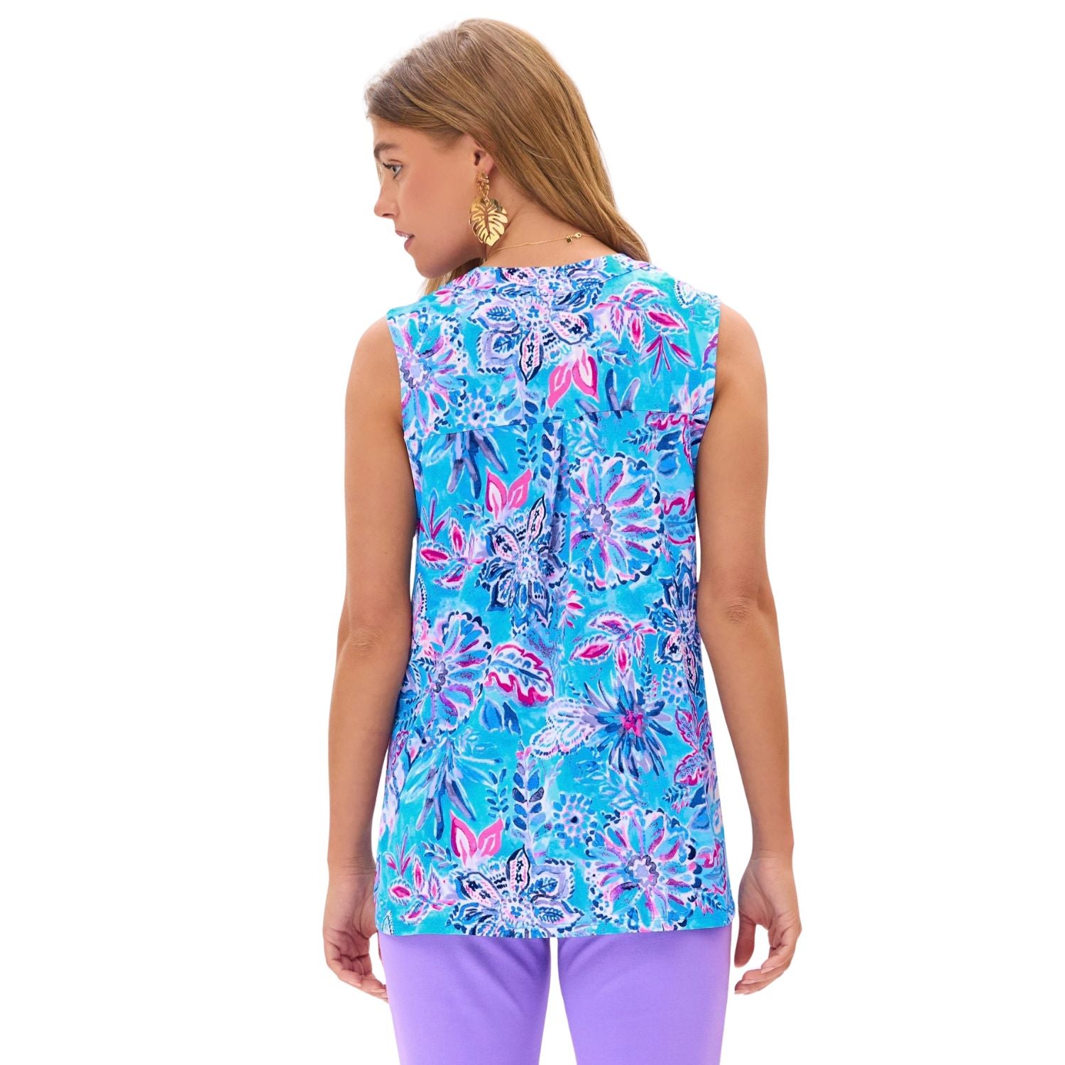 Dear Scarlett Womens Sleeveless Pleated Lizzy Tank Top, Blue