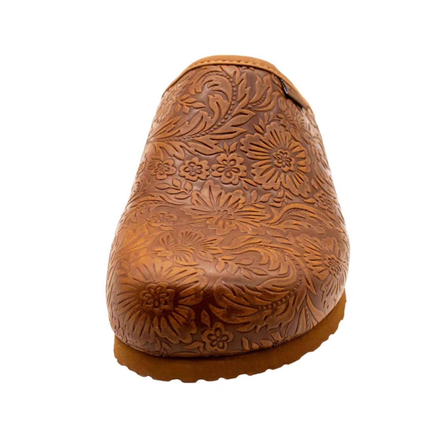 Flojos Womens Sofia Floral Tooled Slip On Mule Clog, Tan Artisan