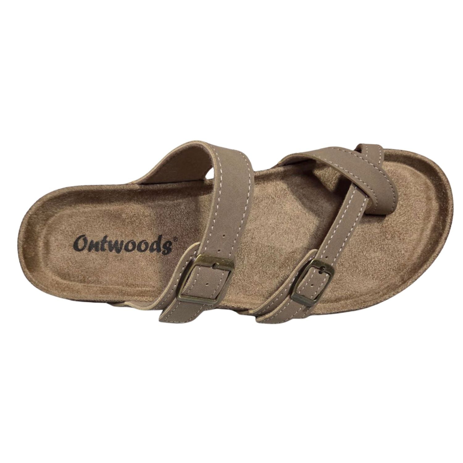 Outwoods Womens Bork-30 Vegan Leather Slip On Toe Loop Sandals, Taupe