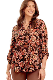 Dear Scarlett Womens Lizzy Relaxed Flowy High Low Blouse, Black Multi