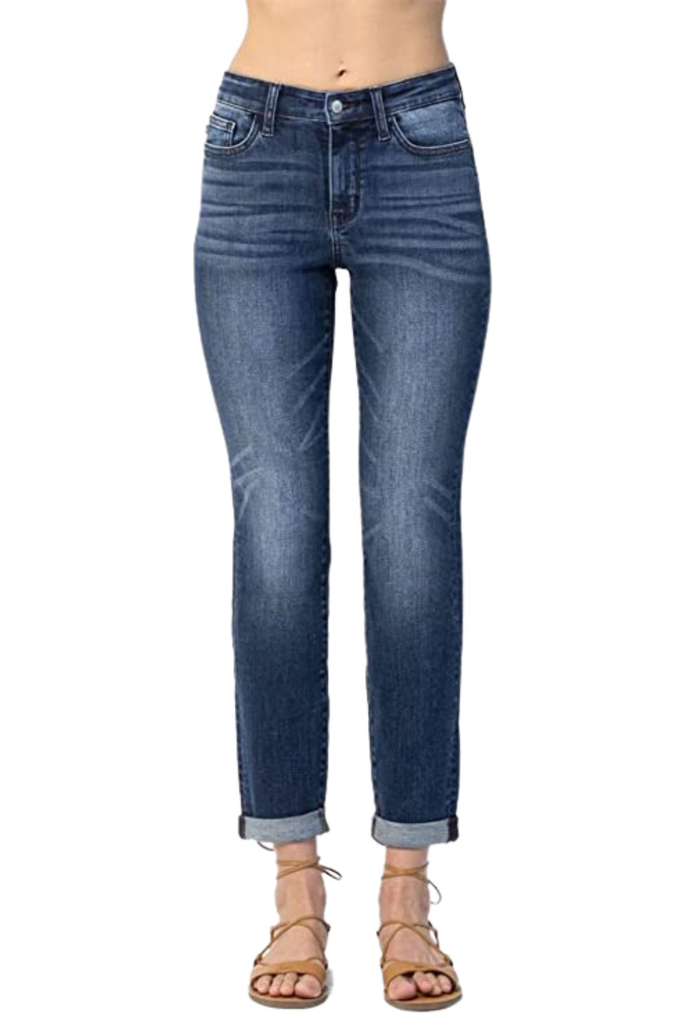 Judy Blue Womens Basic Cuffed Mid Rise Slim Fit Denim Jeans