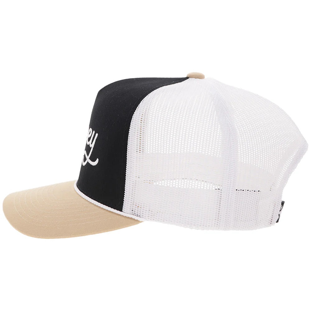 Hooey Mens "OG" Black With White Stitching and Tan Bill Trucker Hat