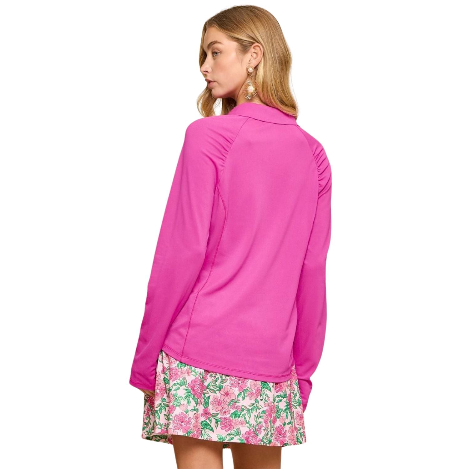 Dear Scarlett Womens Long Sleeve Athletic Sporty Blouse, Crushed Magenta