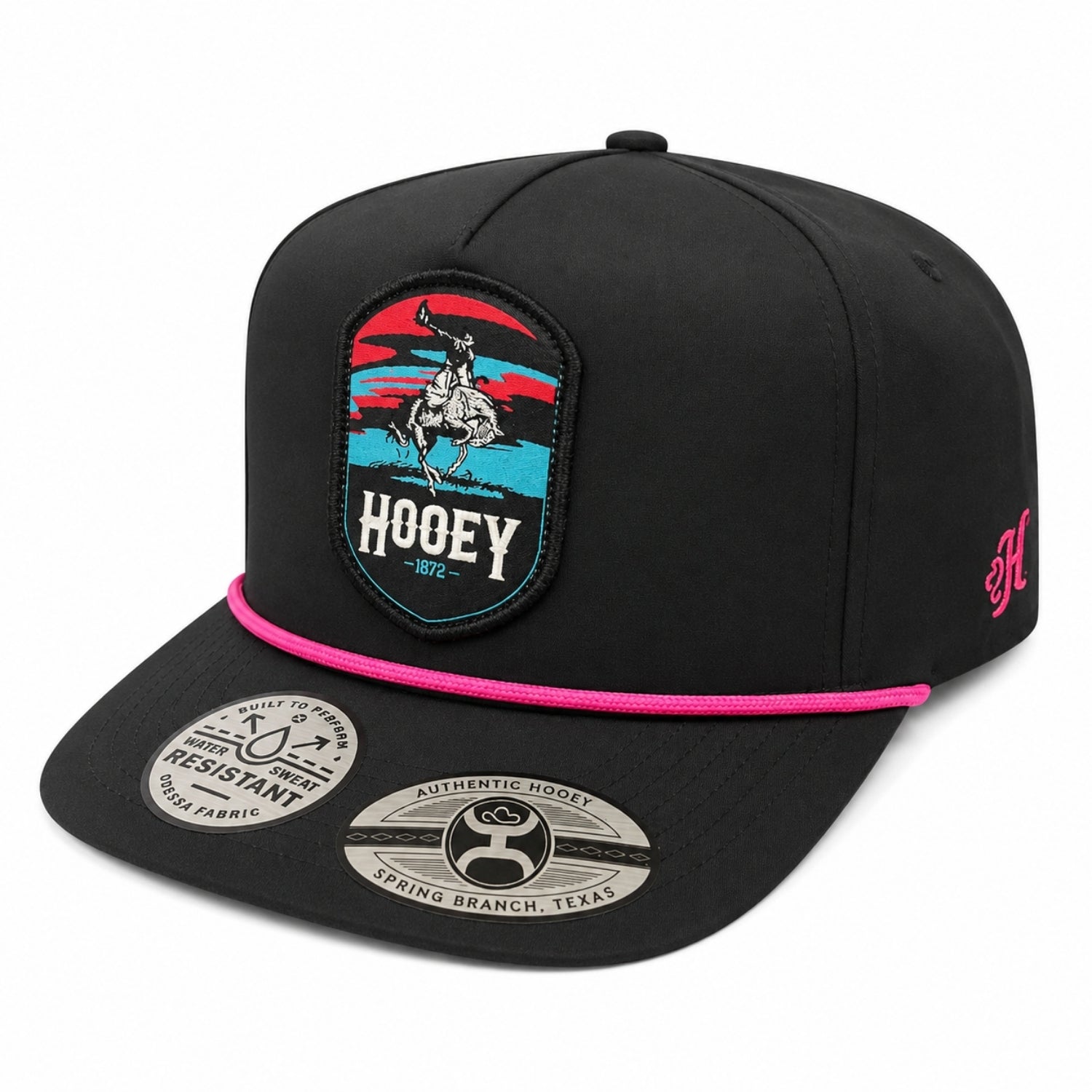 Hooey Men's Rodeo Rider Patch High Profile Snapback Hat, Black/Pink