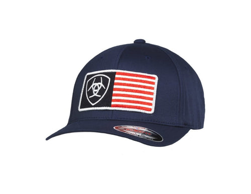 Ariat Mens Navy Blue Flexfit USA Flag Logo Patch Hat