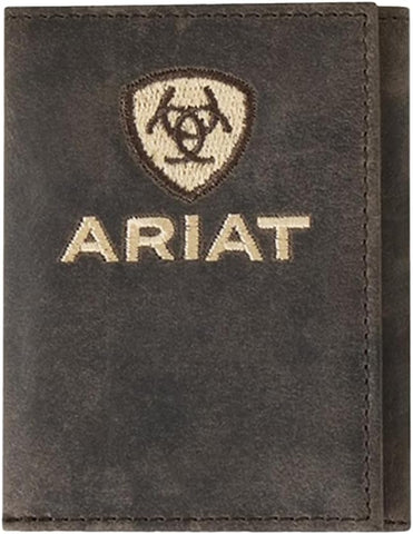 Ariat Mens Crazy Horse Embroidered Logo Trifold Wallet