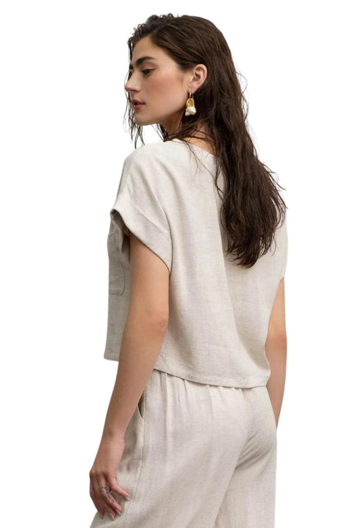 Blu Pepper Womens Linen Short Fold Sleeve Boxy Cut Top