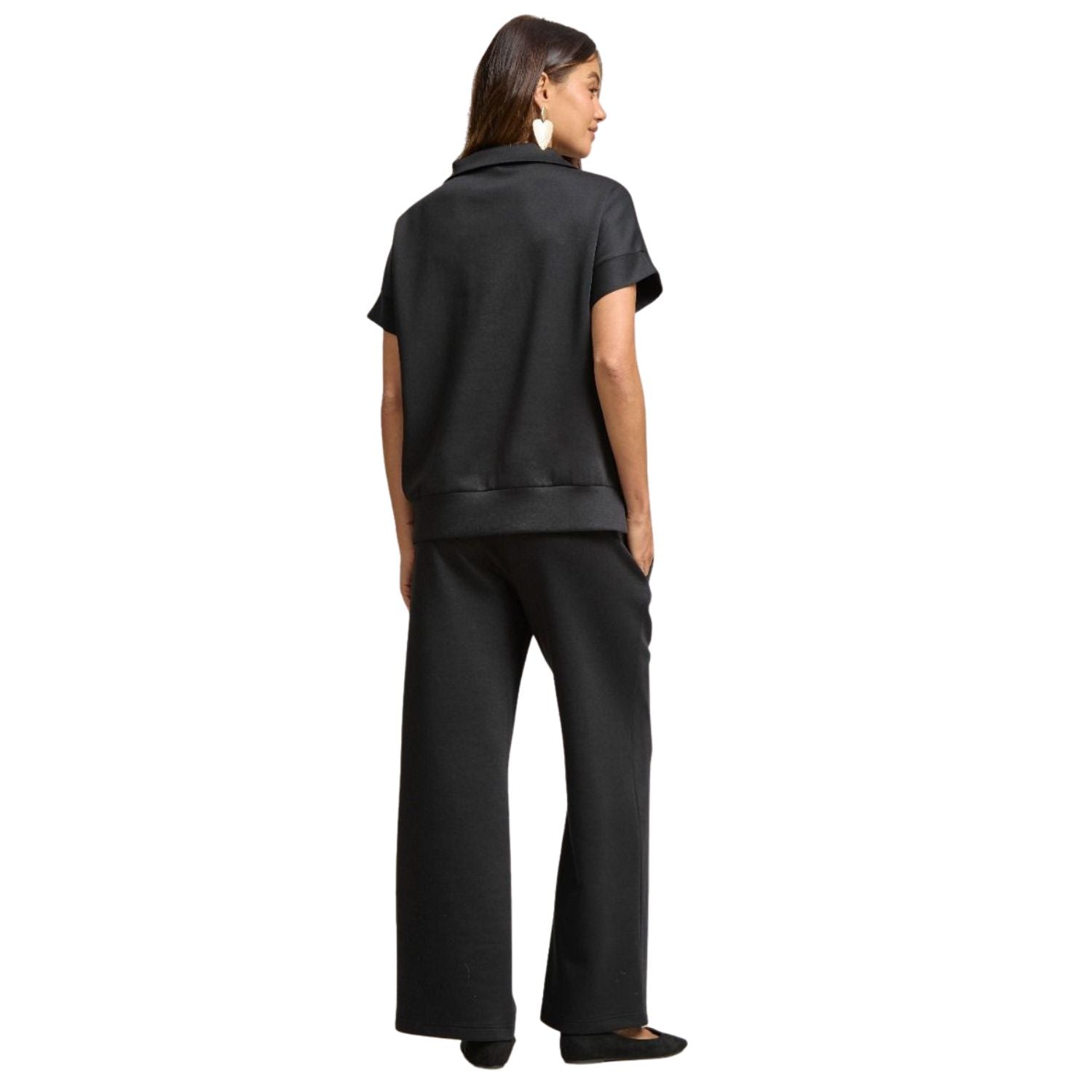 Dear Scarlett Womens Catalina Dolman Sleeve Top with Pants Travel Set, Black