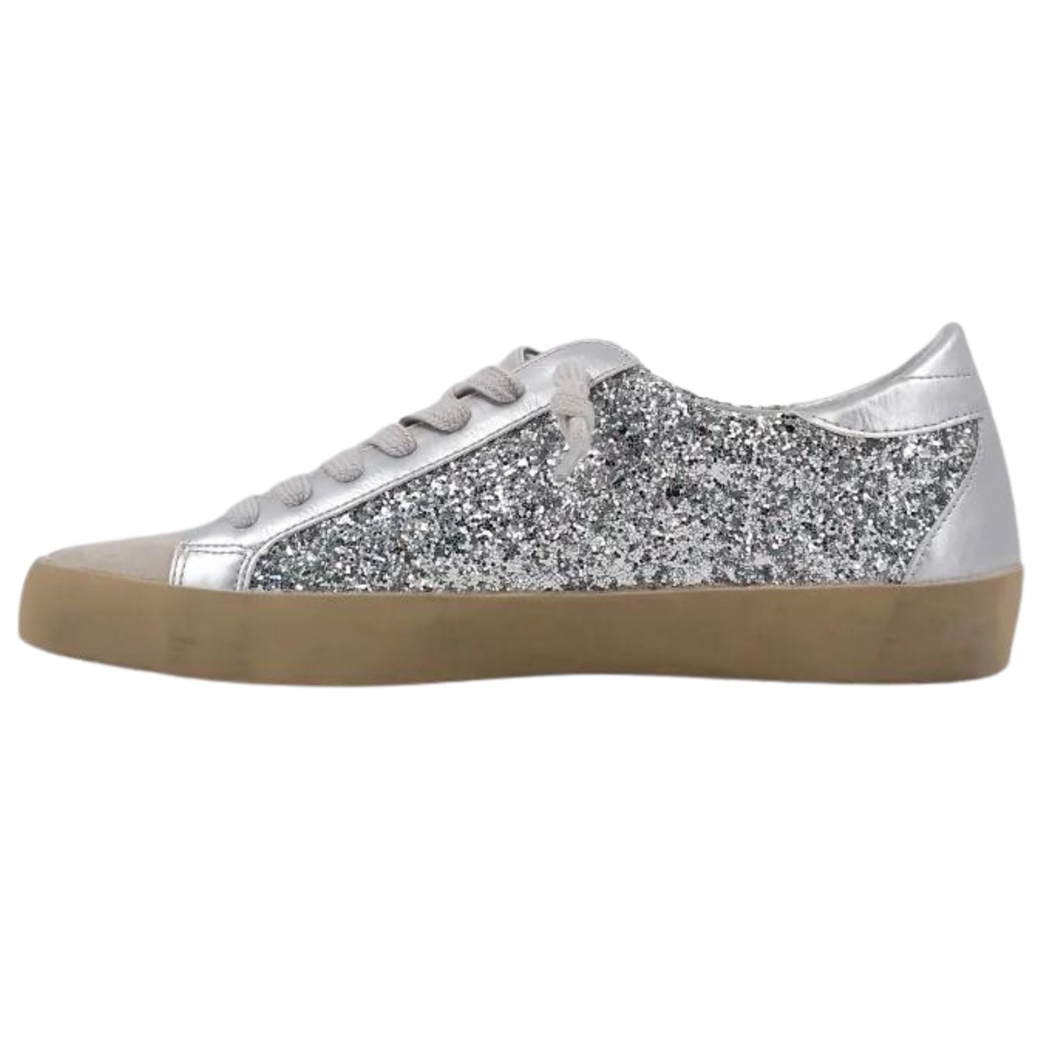 Shu Shop Womens Paula Silver Shimmer Pre-Scuffed Fashion Sneakers