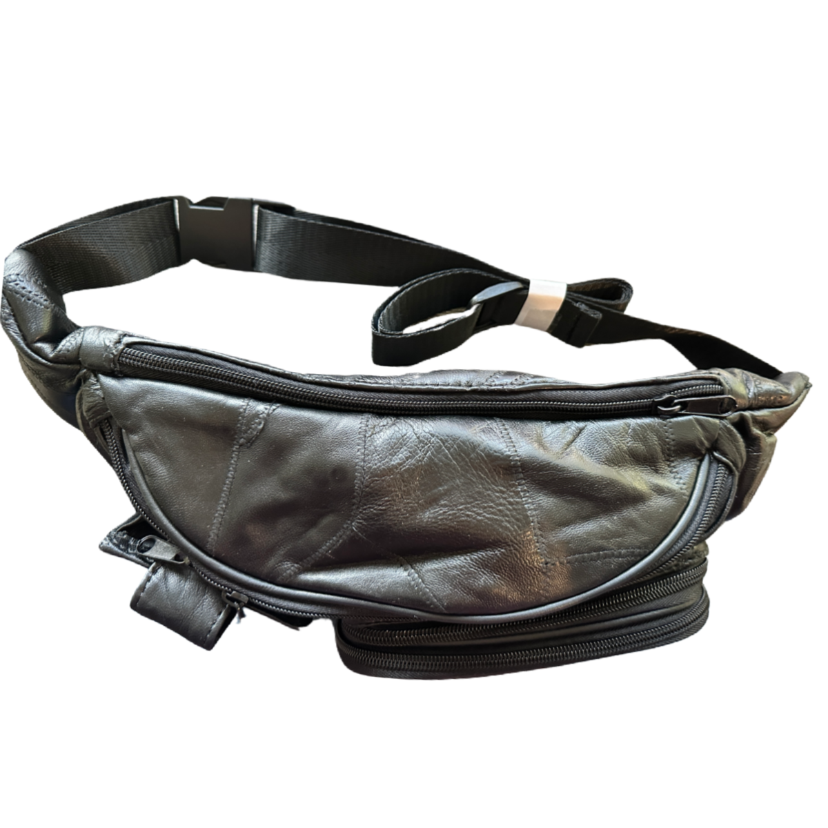 Roma Leathers Fanny Pack, Lambskin Patch Leather, Large, Black
