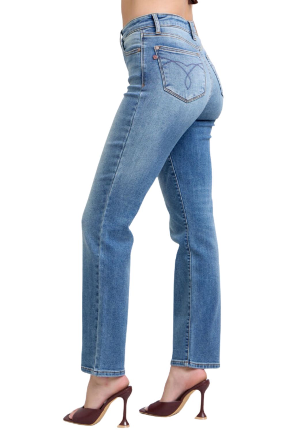 Judy Blue Womens Vintage Wash Thermal High Waist Straight Fit Jeans