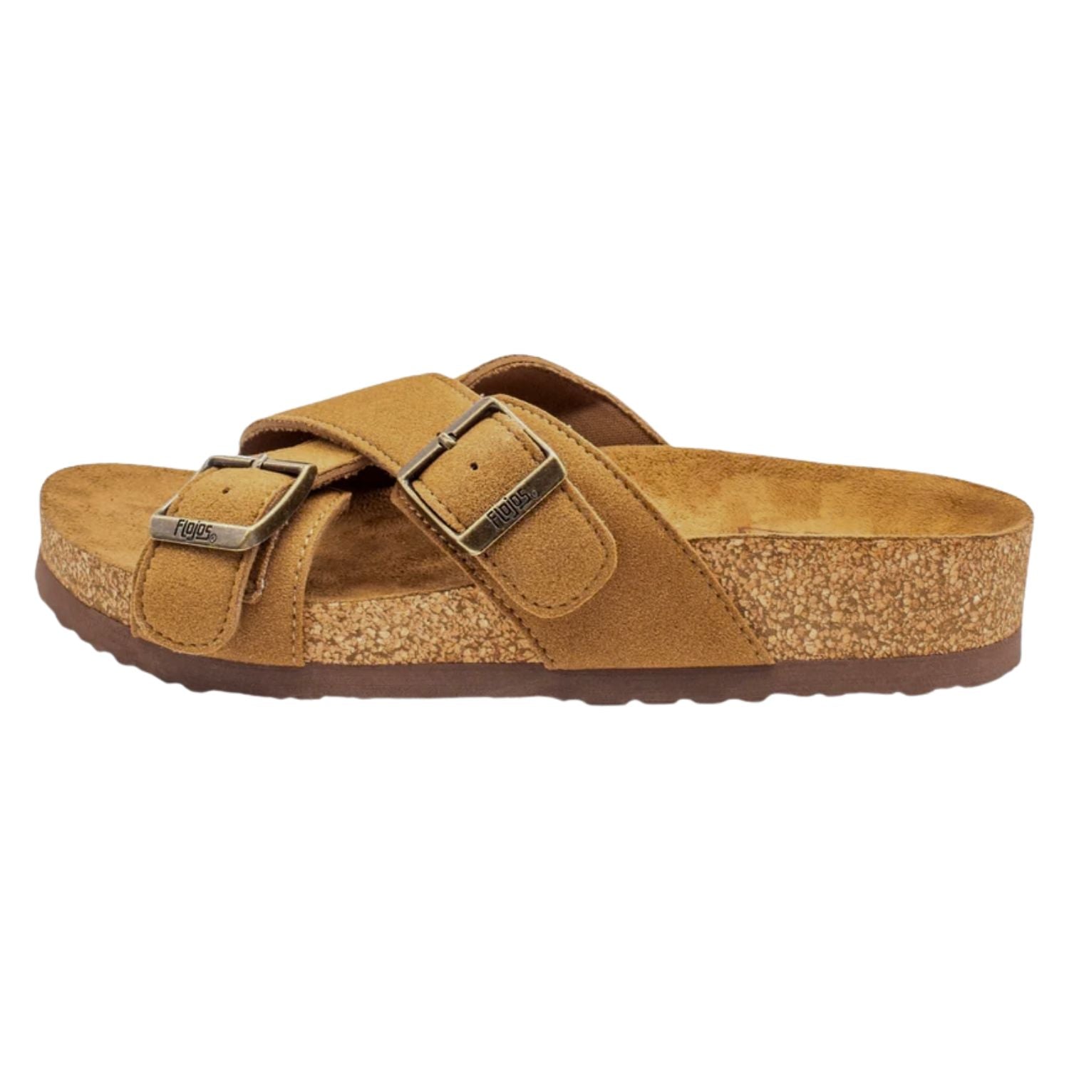 Flojos Womens Wilder Slip On Criss-Cross Straps Memory Foam Sandal, Tan