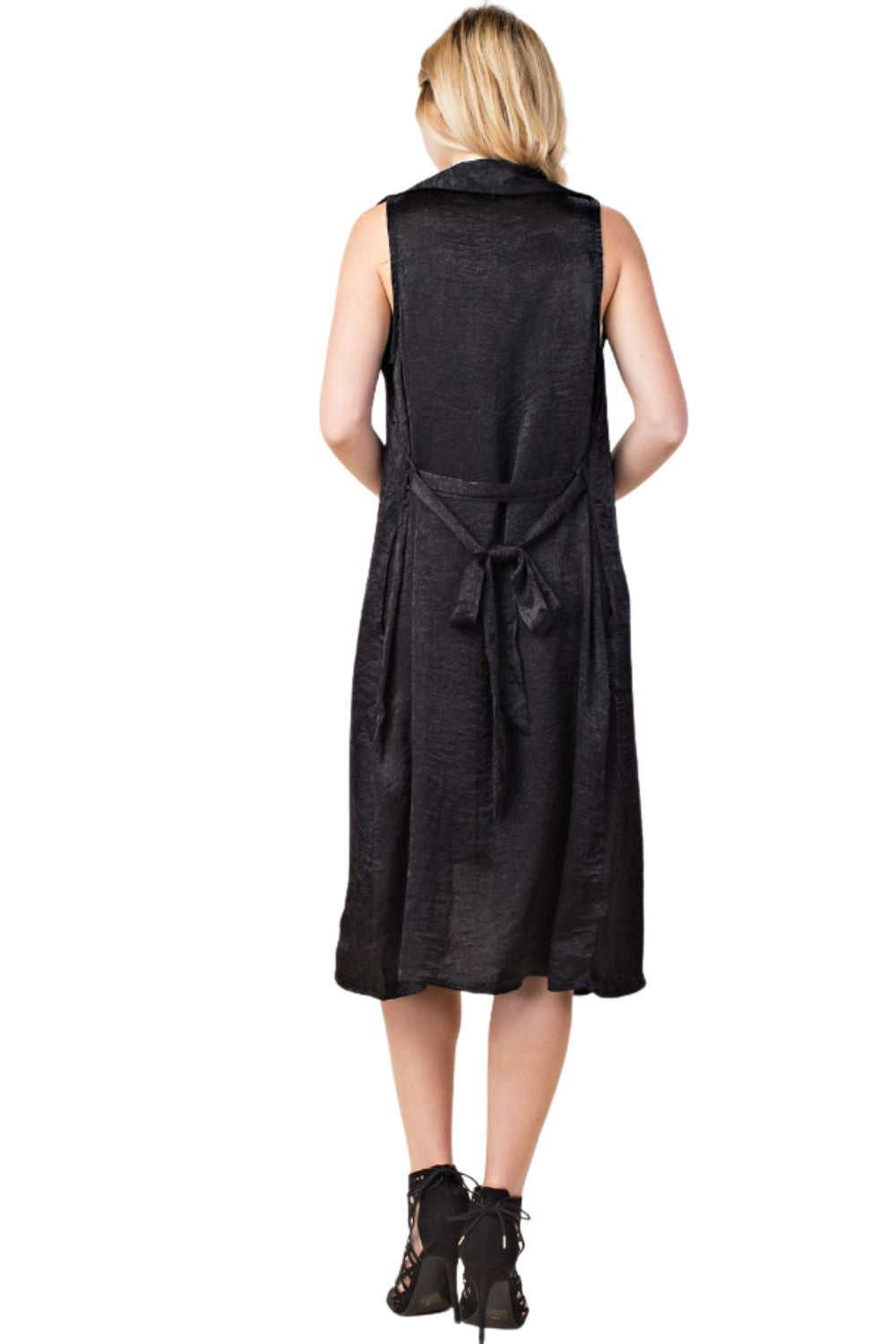 Vocal Womens Satin Collared Sleeveless Long Vest With Belt