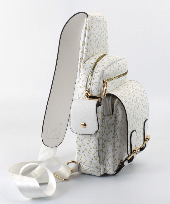 AR New York Vegan Leather Sling Bag, White and Gold