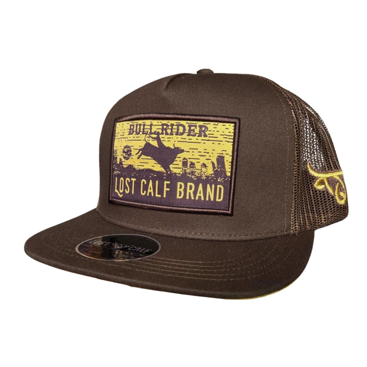 Lost Calf Mens Bullrider Brown Flat Bill Adjustable Snapback Cap Hat