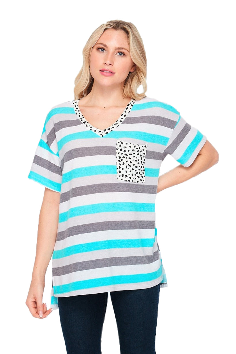 HoneyMe Womens Short Sleeve V-neck Pocket Tee Shirt