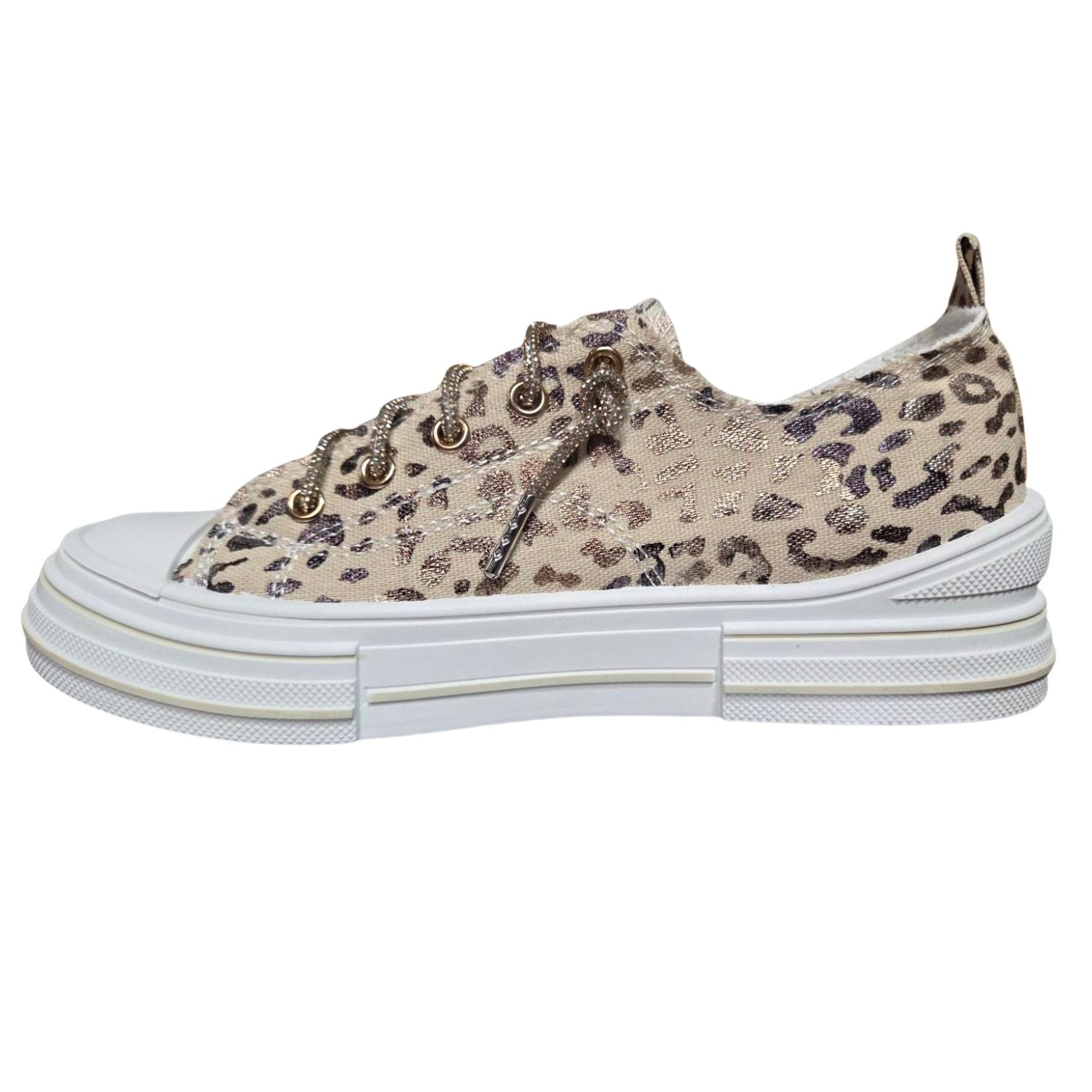 Very G Womens Aman Leopard Lace Up Canvas Sneaker, Natural