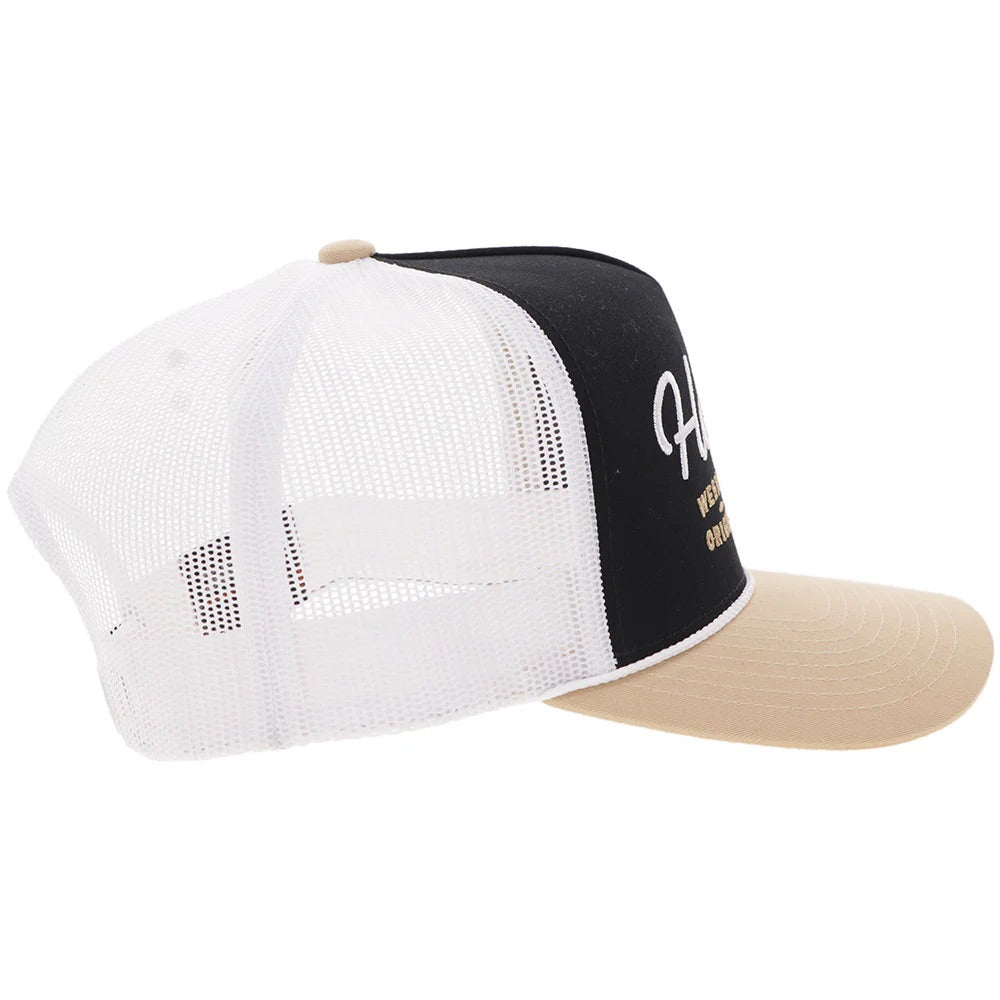 Hooey Mens "OG" Black With White Stitching and Tan Bill Trucker Hat