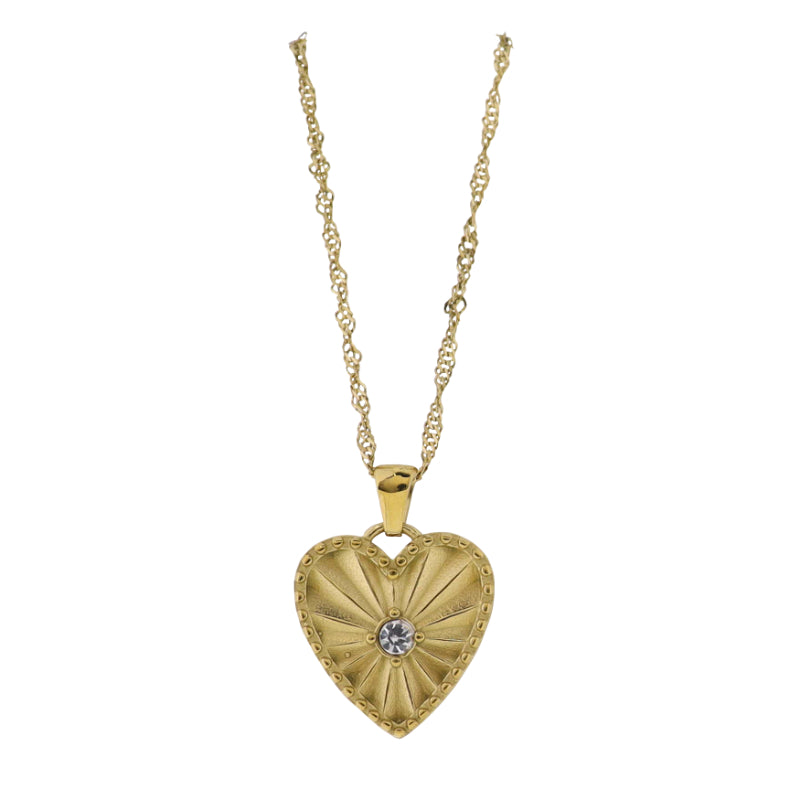 Jane Marie 18K Gold Plated Gold Heart with Crystal Twist Rope Chain Necklace