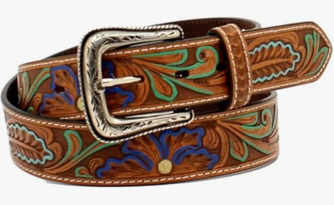 Nocona Mens Western Floral Embossed Leather Belt