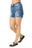 Judy Blue Womens Mid Rise Hi-Low Cut Hem Distressed Denim Shorts