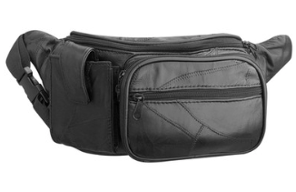 Roma Leathers Fanny Pack, Lambskin Patch Leather, Large, Black