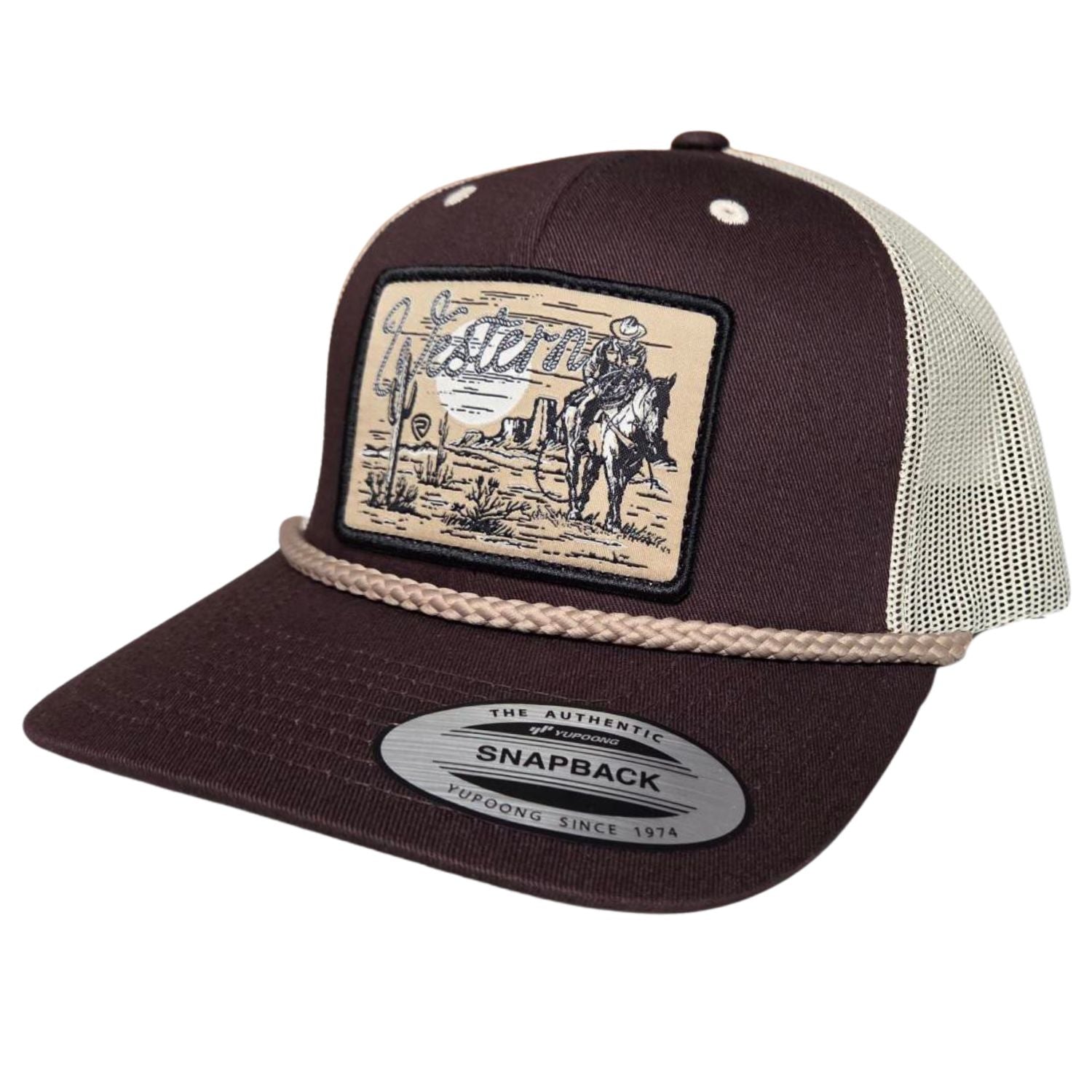 Rock n Roll Denim Western Logo Patch Adjustable Snapback Cap Hat, Brown