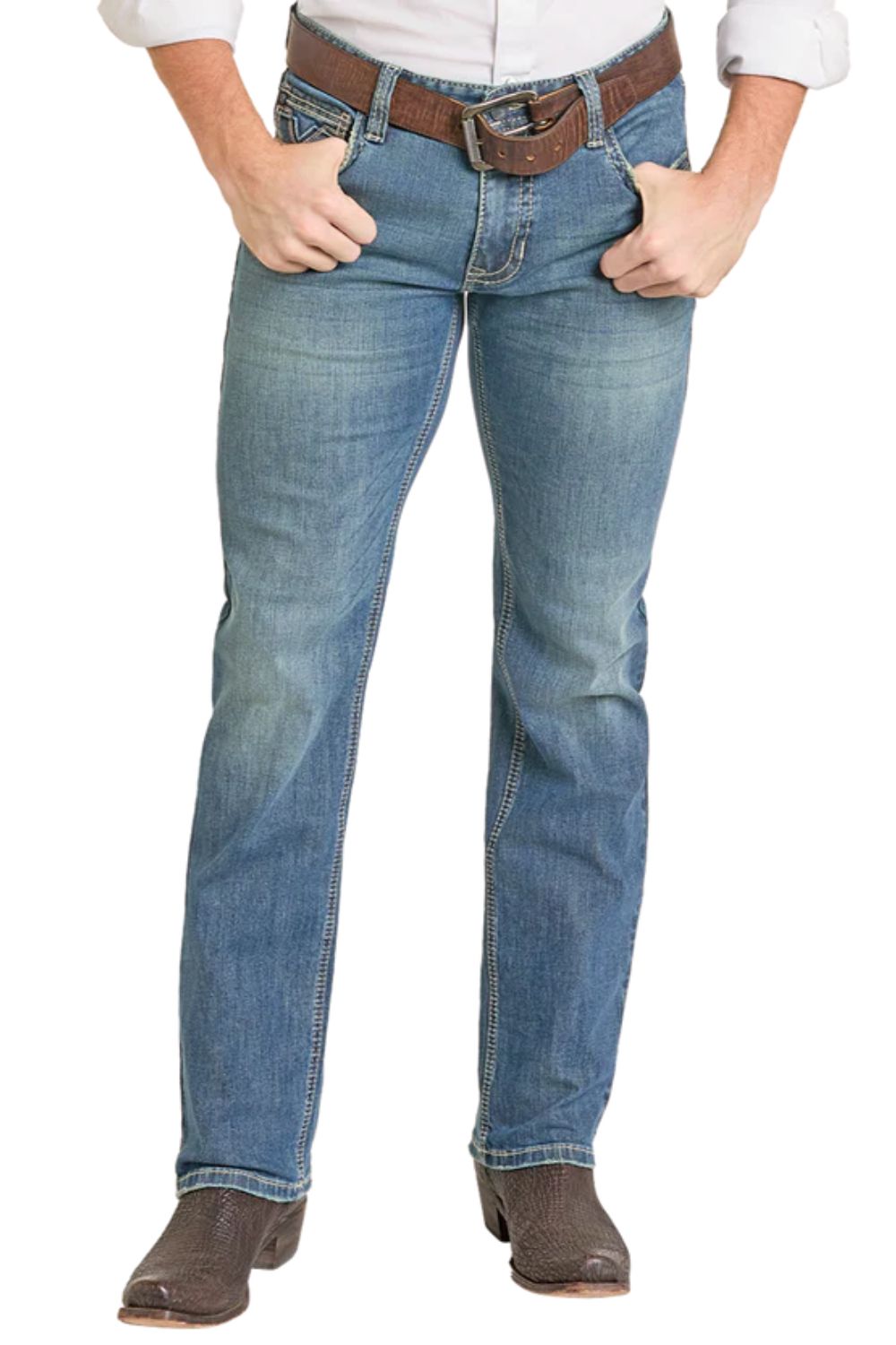 Rock & Roll Denim Mens Slim Fit Bar Stitch Straight Leg Jeans