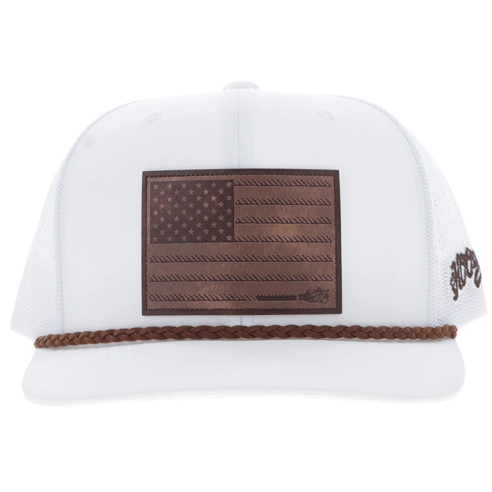 Hooey Mens Liberty Roper Adjustable Snapback Cap Hat- White With Leather Patch